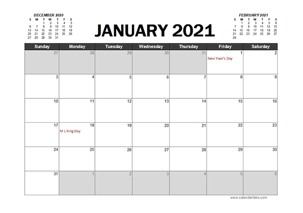 Monthly 2021 Excel Calendar Planner