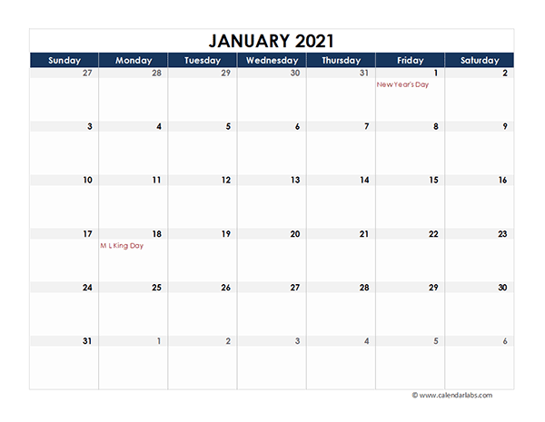 2021 Excel Calendar Spreadsheet Template - Free Printable ...