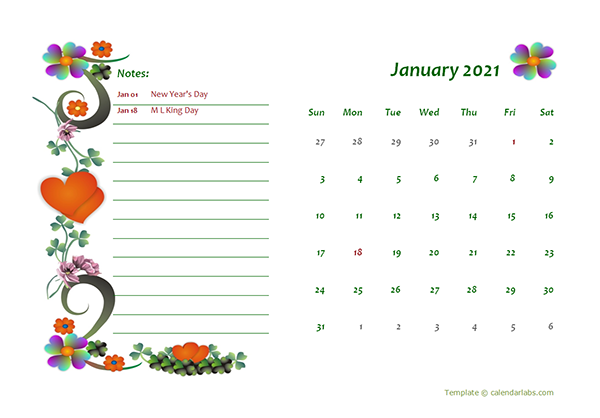 2021 Free Monthly Printable Calendar