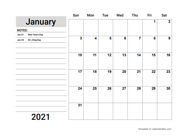 2021 Google Docs Planner with Holidays