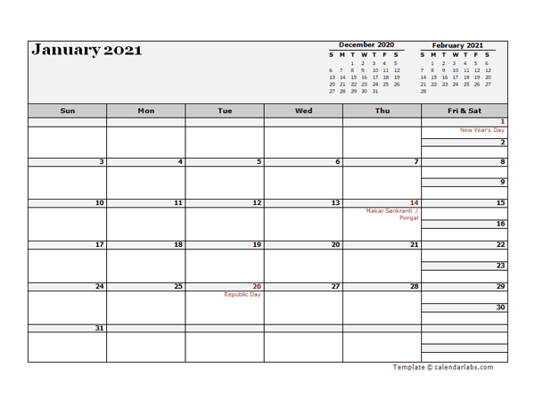 2021 India Calendar For Vacation Tracking