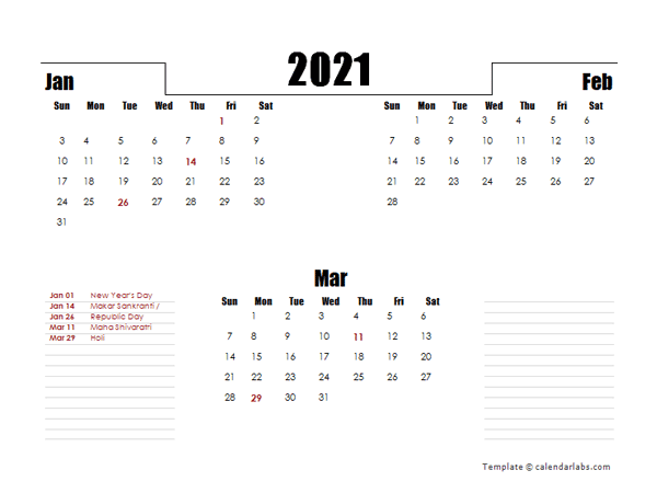 2021 India Quarterly Planner Template