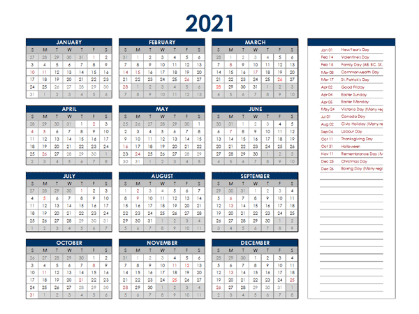 2021 Ireland Annual Calendar with Holidays