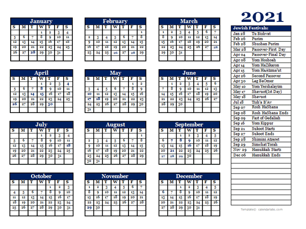 2021 Jewish Festivals Calendar Template Free Printable Templates