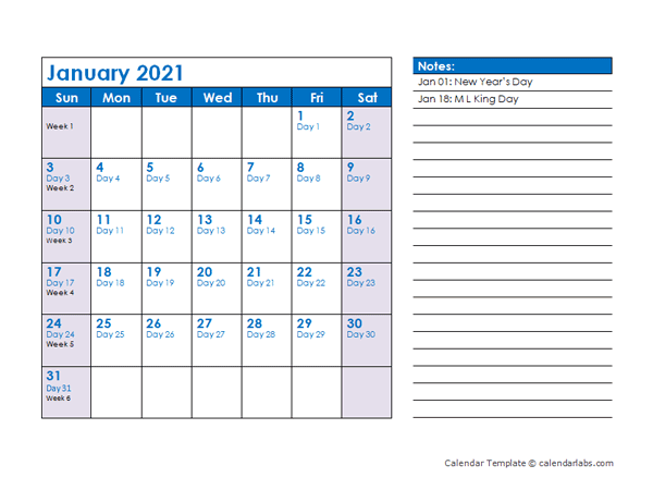 2021 Calendar With Julian Dates Printable