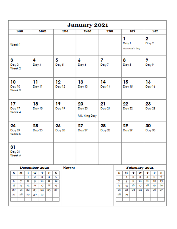 2021 Julian Day Calendar