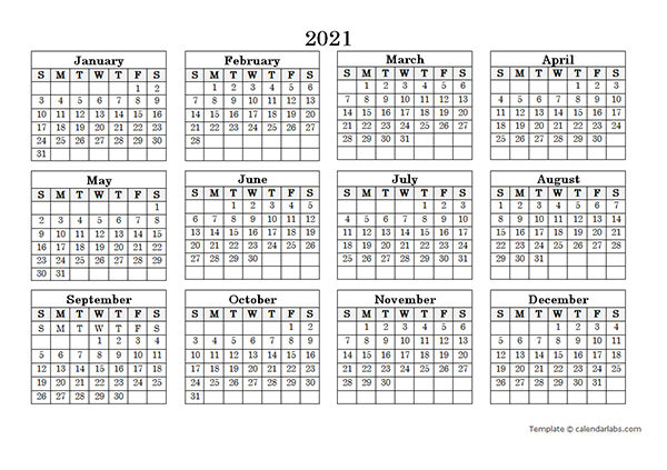 2021 Landscape Printable Calendar