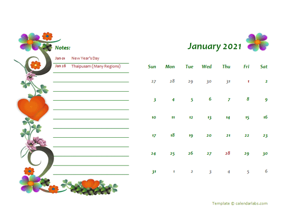 2021 Malaysia Calendar Free Printable Template