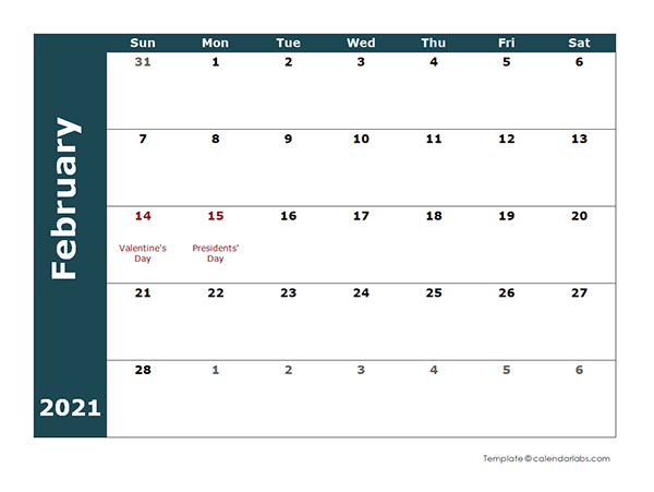 2021 Monthly Calendar Template