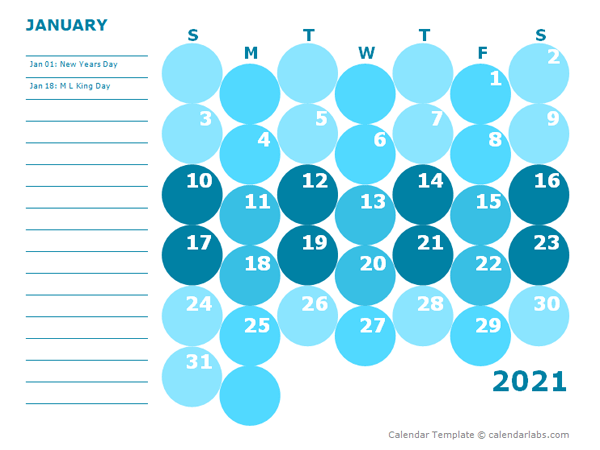 2021 Monthly Colorful Calendar for Kindergarten