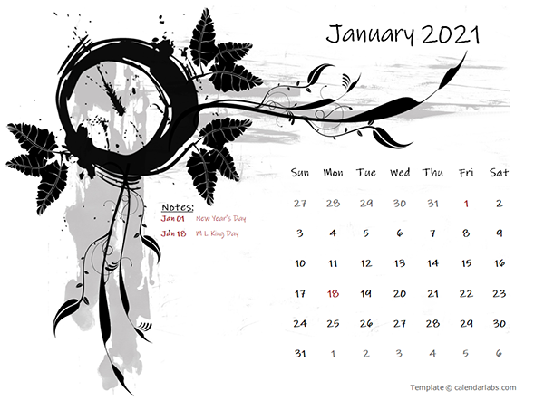 2021 Monthly Calendar Design Template