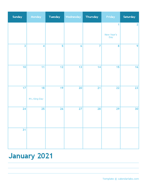 2021 Monthly Word Calendar Template Portrait