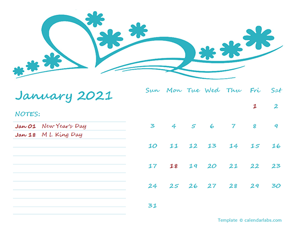 2021 Monthly Calendar Template Kindergarten