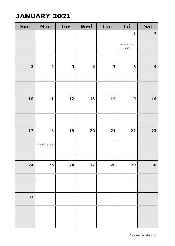 2021 Pages Calendar with Holidays