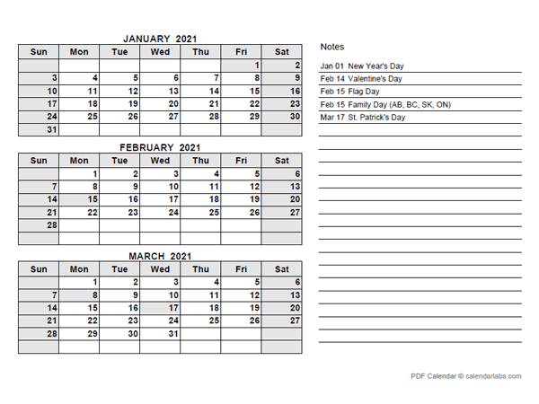 2021 Philippines Quarterly Calendar with Holidays