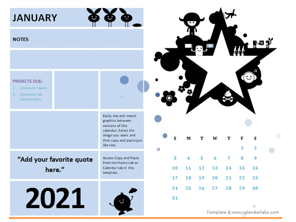 2021 Printable Student Calendar