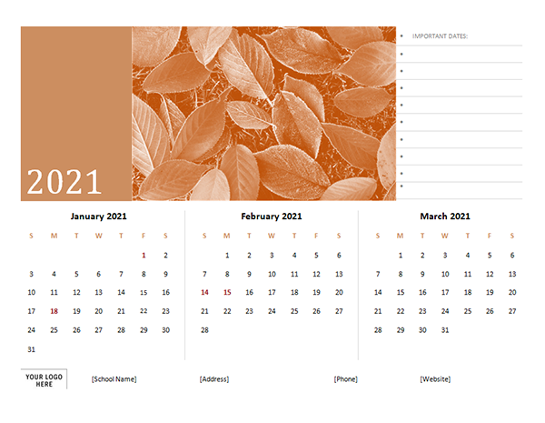 2021 Printable Three Months Calendar