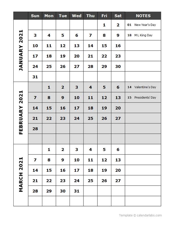 2021 Quarterly Events Calendar Word Template