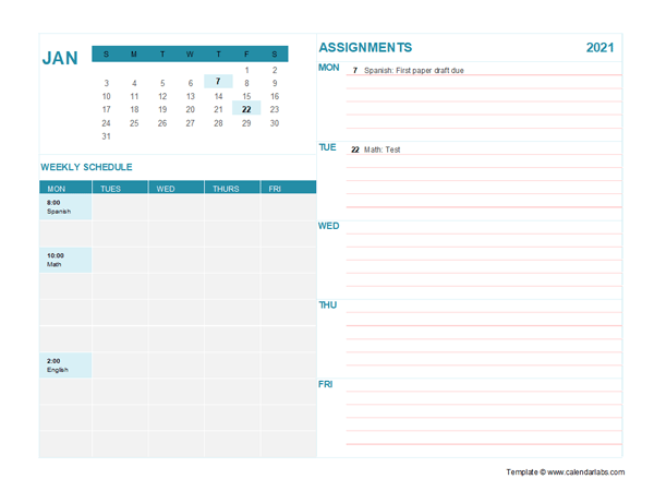 2021 Student Calendar