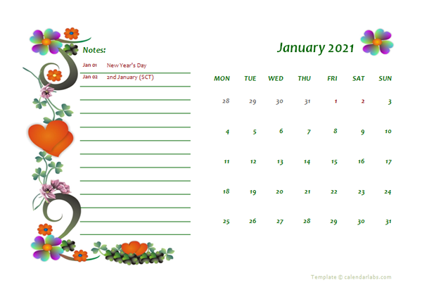 2021 UK Calendar Free Printable Template