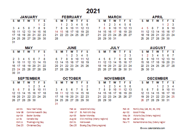 2021 Year at a Glance Calendar with Hong Kong Holidays