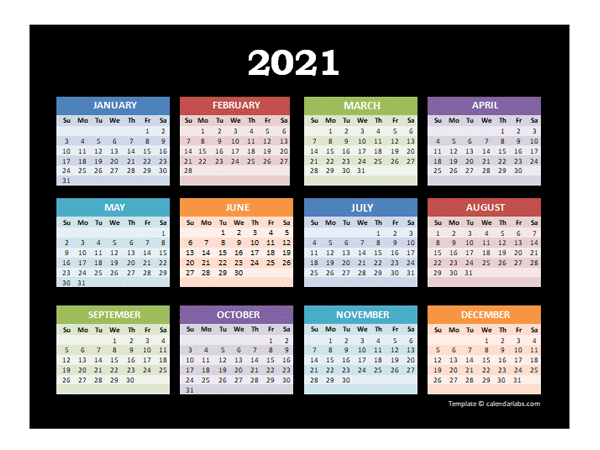 2021 Yearly Calendar For Powerpoint