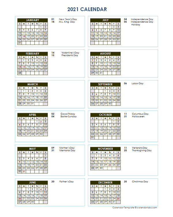 2021 full year calendar vertical template free printable templates