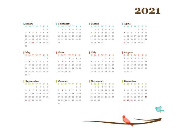 2021 Yearly Canada Calendar Design Template