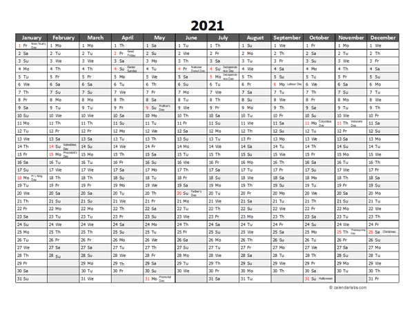 Editable 2021 Yearly Excel Scheduling Calendar