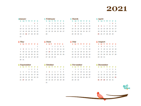 2021 Yearly India Calendar Design Template