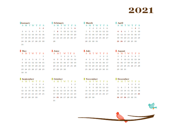 2021 Yearly New Zealand Calendar Design Template