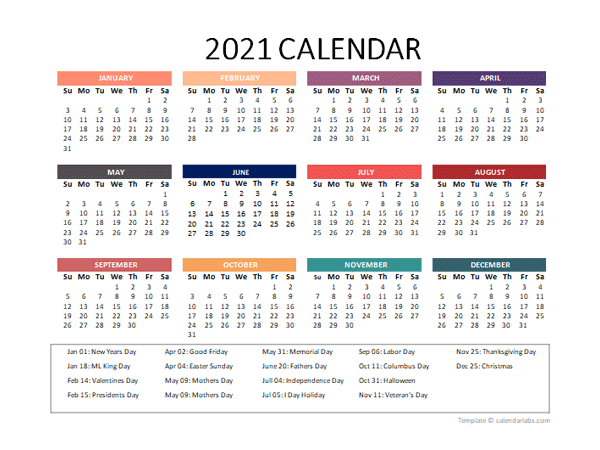 2021 Yearly Powerpoint Calendar Slide