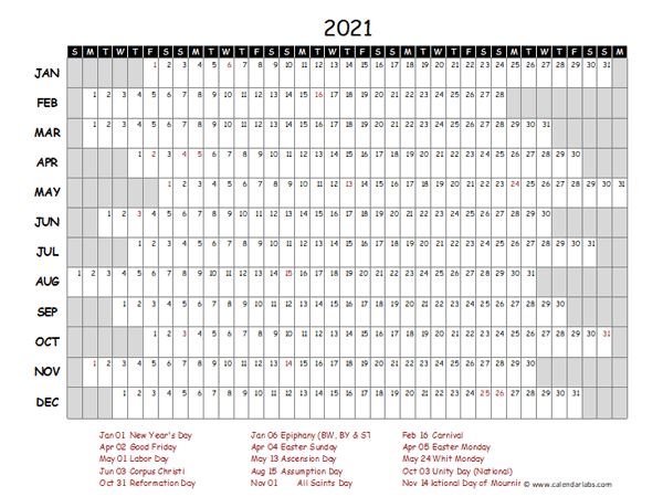 2021 Yearly Project Timeline Calendar Germany