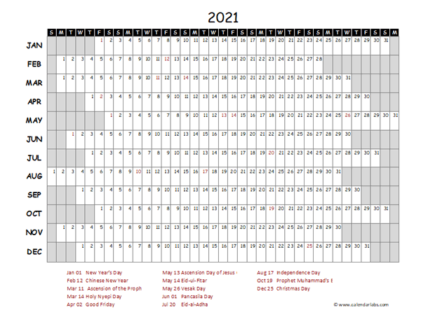 2021 Yearly Project Timeline Calendar Indonesia