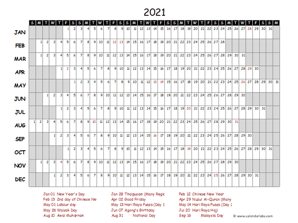 2021 Yearly Project Timeline Calendar Malaysia