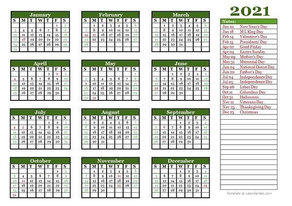 Free Editable 2021 Yearly Word Calendar