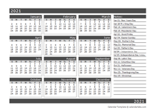 12-Month One Page Calendar Template for 2021