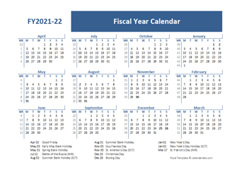 2021 Fiscal Year Calendar Template UK