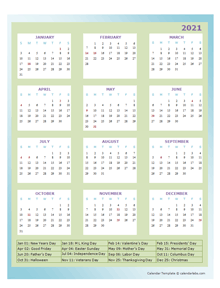 2021 annual calendar design template