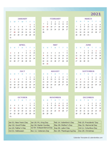 2021 Annual Calendar Design Template