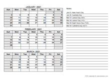 2021 Australia Quarterly Calendar with Holidays