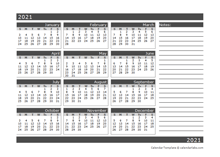 2021 12 months calendar template