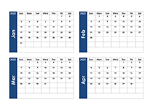 2021 four month calendar template