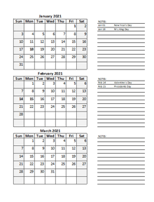 2021 Blank Printable Calendar