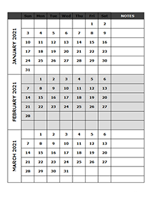 2021 quarterly calendar template