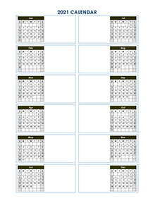 2021 Blank Yearly Calendar Template Vertical Design