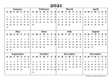 2021 Blank Yearly Word Calendar Template