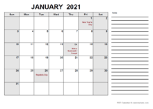 2021 Calendar with India Holidays PDF