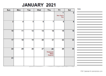 2021 Calendar with Malaysia Holidays PDF