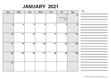 2021 Calendar with Singapore Holidays PDF
